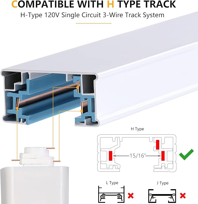 VANoopee 3-Color 20W H Track Lighting Heads Dimmable, White 1 Pack | Bright LED Track Light Fixtures Ceiling Spotlight for Kitchen, 3000K 4000K 5000K Adjustable, Flicker Free CRI90+ 36° 2000lm
