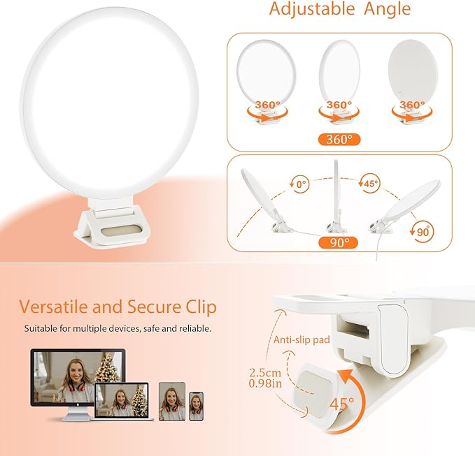 Upgraded Full Screen Ring Light 60 LED Side Emitting Anti-Glare Clip-on Light for Phone iPhone Computer Laptop Monitor, 3 Light Modes for Live Streaming, Selfie, Zoom Video Conference,TikTok