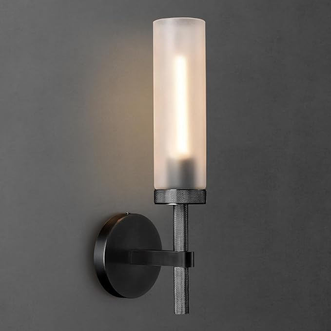 Bblack Knurled Wall Sconce 15", Bathroom Wall Sconce,Glass Tube Brass Sconces Wall Lighting,Bathroom Sconces Side of Mirror,Vanity Sconce Lights for Bath