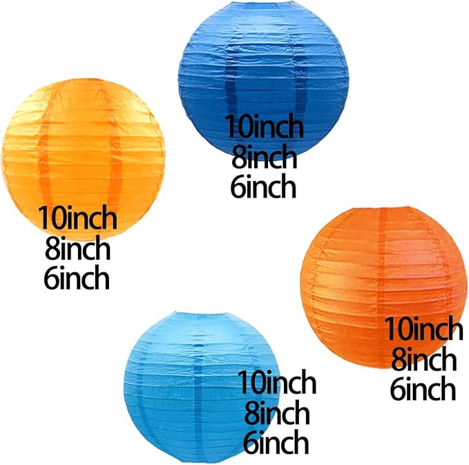 CC wonderland zone 12pcs Orange and Blue Paper Lanterns,Hanging Paper Lanterns for Bridal Shower Rustic Boho Birthday Wedding Home Decor Party Decoration