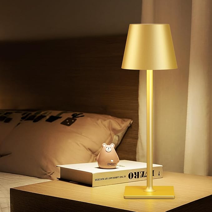 2 Pack Gold Cordless Table Lamp - 6000mAh Battery Operated Touch Lamp with 3 Color Stepless Dimming, Waterproof & Wireless for Indoor & Outdoor Use, Perfect for Living Room Camping Café Patio
