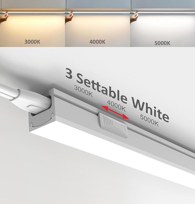 Under Cabinet Lighting Plug in, 12 Inch 2 Pcs, Linkable AC120V 3CCT 3000K/4000K/5000K Ultra Slim, LED Under Cabinet Lights for Counter Light, Kitchen, Shelf, Sink, Workshop, Desk，White