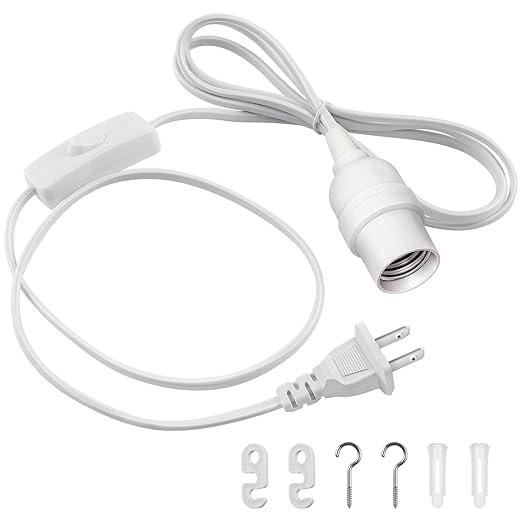 DiCUNO Hanging Lantern Extension Cord Cable, E26 Pendant Light Socket On Off Inline Cord Switch Control Lamp, Switch Close to Polarized Plug, 6.6 Feet (2M), White, 1-Pack