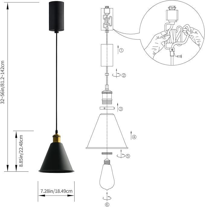 mirrea H-Type Matte Black Track Lighting Pendant with E26 Socket, Black Cone Shade, Industrial Style Adjustable Hanging Fixture for Kitchen, Dining, Bar Lighting, Pack of 3
