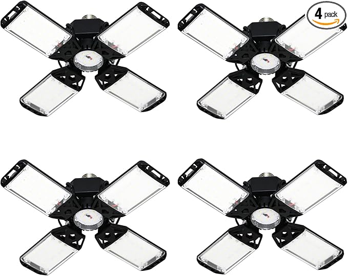 150W LED Garage Light 4Pack, 4+1 Adjustable Panel, 15000 Lumen Daylight Garage Lighting
