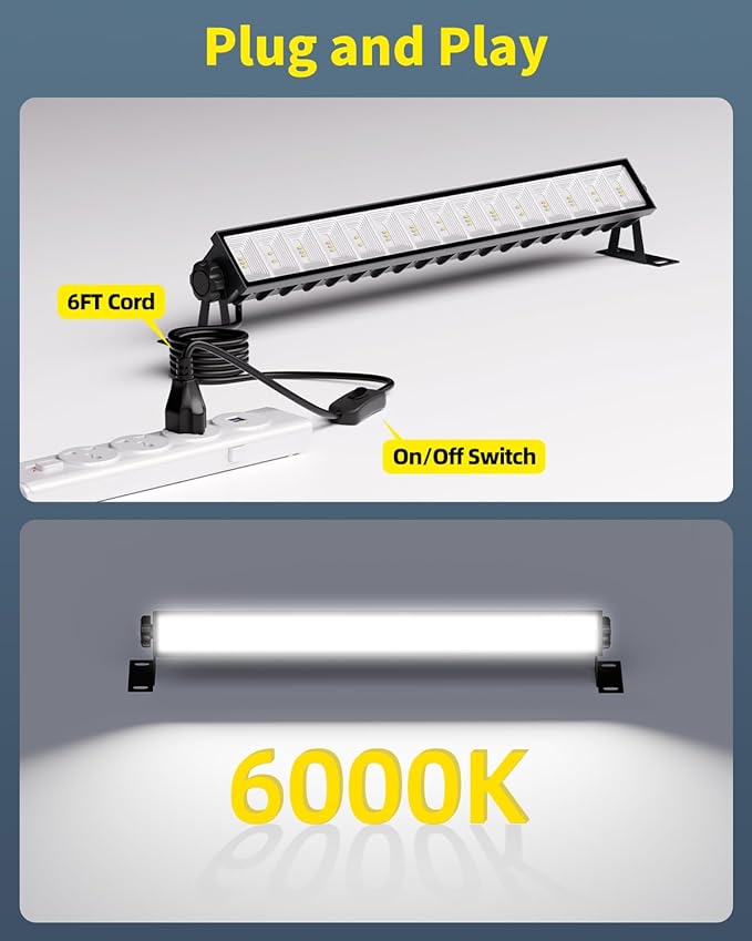 16 Pack LED Shop Light 5400LM Super Brighter, 45W Plug in Garage Light with 6FT Cord and On/Off Switch, 6000K IP66 Waterproof Outdoor Work Shop Bay Lighting for Garage Workshop Warehouse Factory Yard