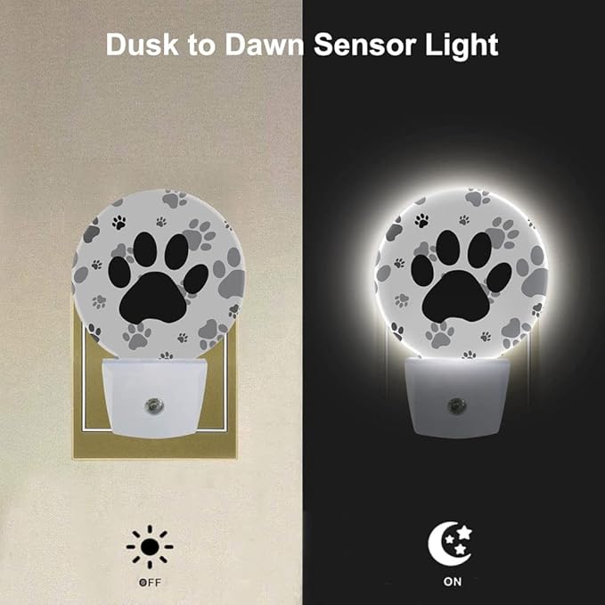 EKOBLA Cute Dog Paw Night Light Black and Gray Paws Night Lights Plug into Wall for Boys Girls, Led Lamp for Stairway/Hallway/Bedroom 0.5W Nightlight Sleep Friendly