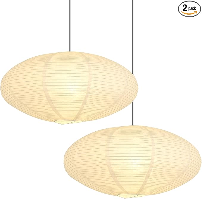 White Oval Paper Lantern Lampshade set of 2, 20"x10'' Paper Lanterns Pendant Light Shade, Chinese Foldable Design for Living Room, Bedroom, Ceiling Lampshade Party Decor