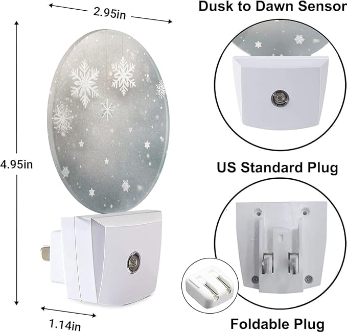 Plug-in Winter Wonder Snowflake Scene Night Light Snowy Landscape Nightlight with Dusk to Dawn Sensor, Auto On/Off 0.5W Energy-Saving LED Lighting for Men Women Boys Girls Gift