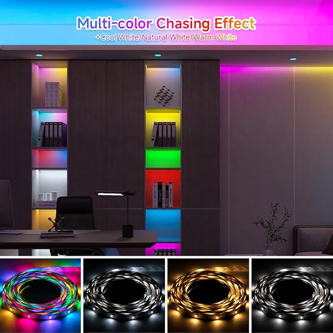 BTF-LIGHTING SK6812(Similar WS2812B) UL Listed RGBW RGB+Natural White(4000K) Individually Addressable DC12V 16.4FT 30LED/m 4 Color in 1 Light Dream LED Strip IP65 White PCB(No Adapter or Controller)