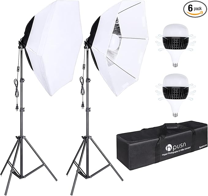 [Upgrade Version] HPUSN Softbox Lighting Kit 26inches Hexagon Continuous Lighting System Photography Studio Light Equipment with 2pcs 85W Bulbs for Live Broadcast, Portrait, Product Photography