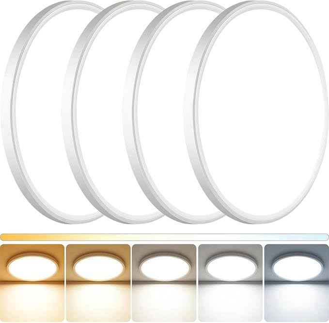 4Pack LED Flush Mount Ceiling Light: 12 inch Super Slim Dimmable & 5CCT (2700-6000K) Kitchen Lighting Fixtures Ceiling - 24W White Low Profile Ceiling Lamp for Bedroom Garage Hallway