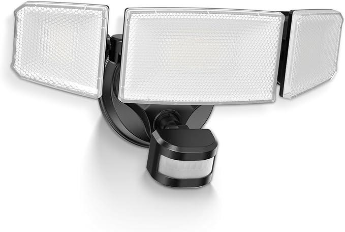 ALUSSO LED Security Lights Motion Sensor, 120V 60W 6000LM 3 Modes Flood Lights Outdoor Motion Sensor, 3CCT 3 Heads Outdoor Security Light Wet Location Use for House Garage Yard Walkway Black