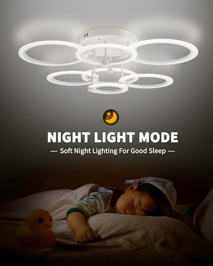 Smart LED Ceiling Light, 7-Ring Modern Flush Mount Fixture, 130W Dimmable 3000K–6500K, WiFi Alexa & App Control, White Ceiling Light for Living Room Bedroom Kitchen (31.8")