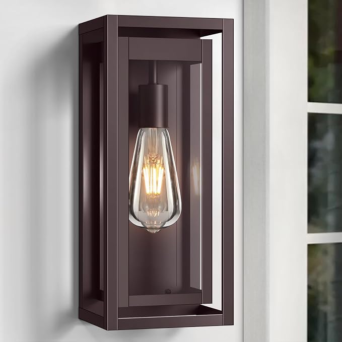 15" Outdoor Wall Lights, Brown Exterior Lighting Fixtures, 2 Pack | Large Size, Anti-Rust, Waterproof, Tempered Glass, Easy Installation, Modern & Classic Outdoor Sconces for House Porch Garage