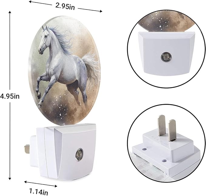 EKOBLA Running Horse Night Light, White Horse Night Lights Plug Into Wall with Dusk to Dawn Light Sensors, Warm Nightlights for Bedroom, Bathroom, Hallway, Kitchen