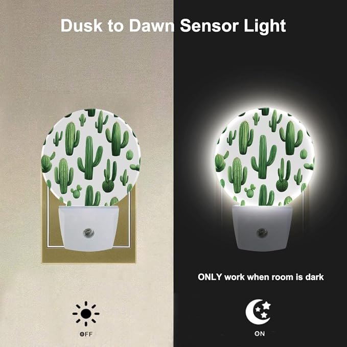 EKOBLA Cactus Night Light, Green Cactus with “Stuck On You” Quote Night Lights Plug Into Wall with Auto Sensor for Home Decor
