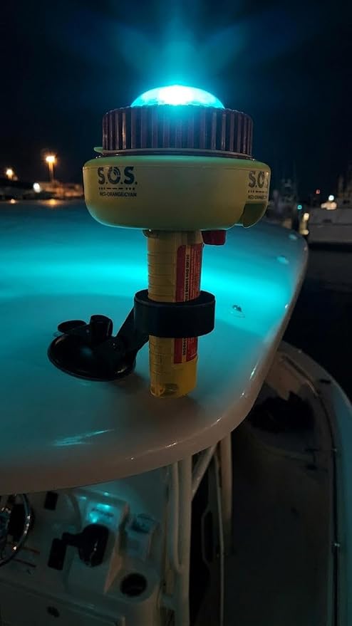 Sirius Signal C-1002 SOS LED Distress Signal, 2-Color + IR - USCG Approved | Electronic Boat Flare Replacement, Bright Two-Color (Red-Orange/Cyan) + Infrared, Includes Mount, Daytime Flag & Whistle