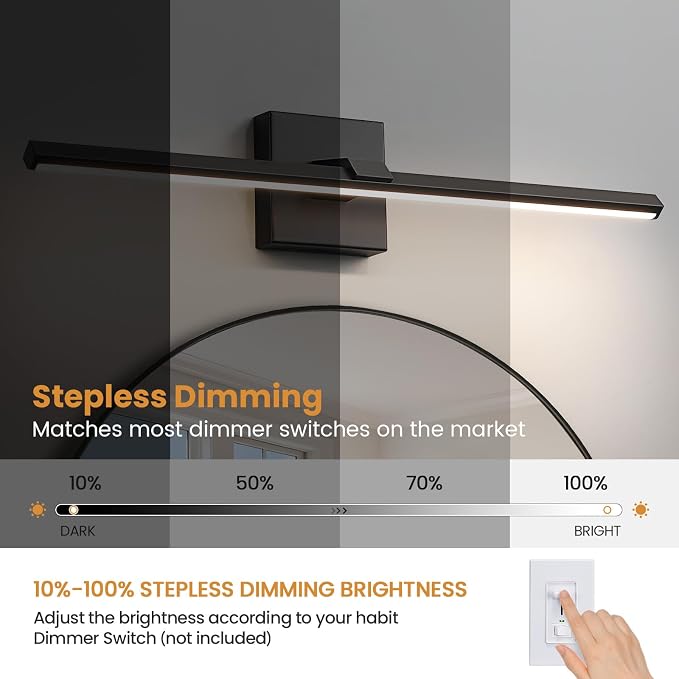 Black Bathroom Vanity Light 24 Inch Modern Bathroom Light Fixtures Over Mirror 18W Dimmable 5CCT LED Vanity Light Bar for Bathroom Mirror Cabinets Bedroom