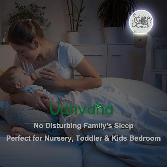 Octopus Night Light Ocean Sea Green Seaweed Octopus LED Dusk to Dawn Plug-in Nightlight Auto Sensor for Bedroom Bathroom Hallway Living Room Home Indoor