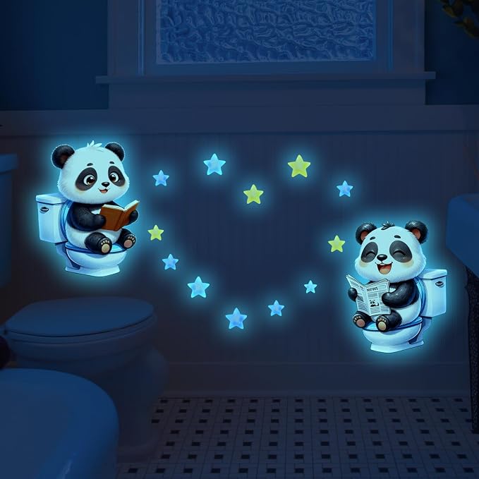 Glow in The Dark Wall Stickers Cartoon Animal Night Blue Light Wall Decals Cute Panda Peel and Stick Decor for Kids Room Bathroom