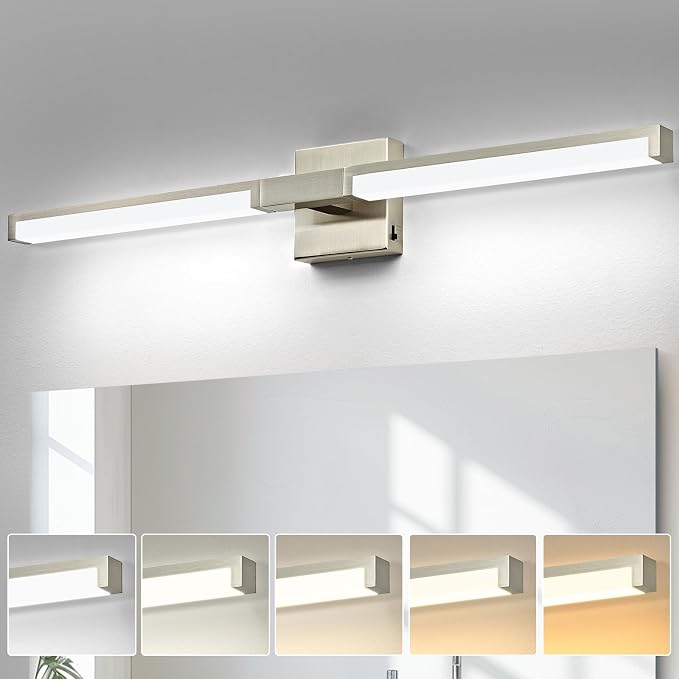 32 Inch Bathroom Light Fixtures, Modern Brushed Nickel Vanity Light Over Mirror for Bathroom, 16W 5CCT Diammable Bar Wall Light