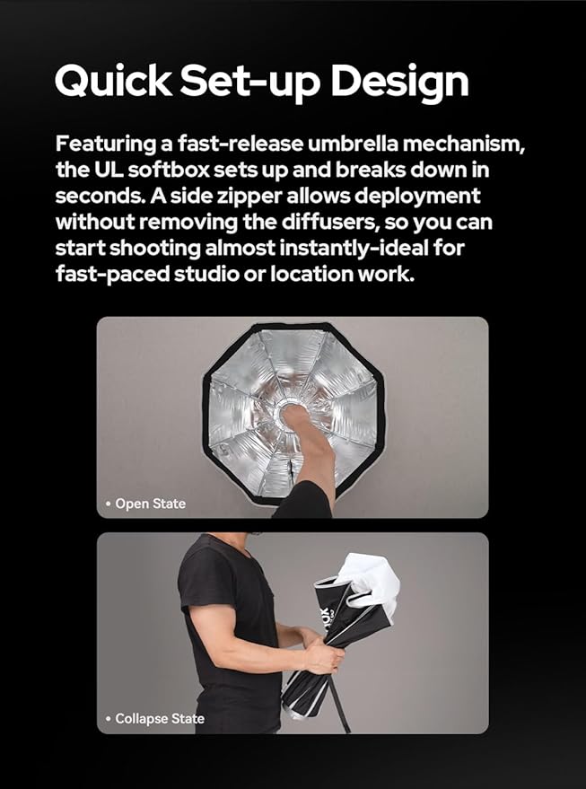 Godox Softbox UL-90x120 Large Rectangular Softbox, Quick-Release Umbrella Bowens Mount with Grid & Diffuser & Deflector, for Video Recording & Live Streaming