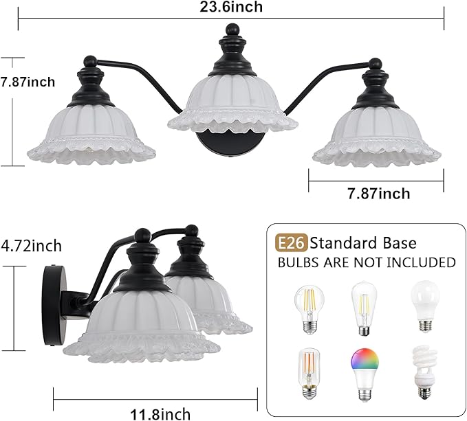 Black 3 Light Vanity Light Modern Bathroom Vanity Light Fixture