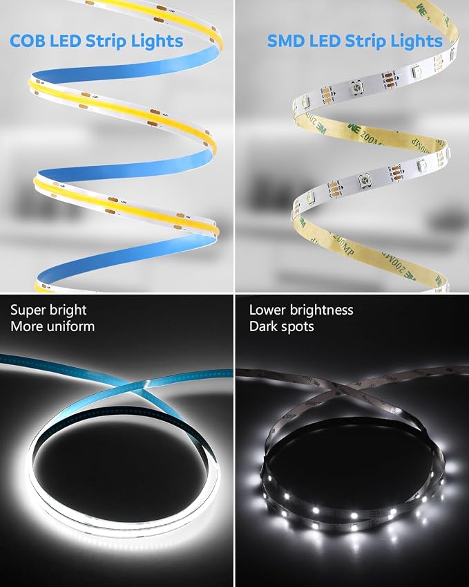 Aclorol COB LED Strip Light 32.8FT 24V Cold White 6000K Dimmable Brightness | Flexibel LED Tape Lights with Power Supply and Remote, Dotless Light Strip for Kitchen Cabinet Mirror DIY Lighting Project