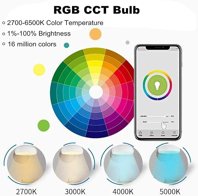 Smart Light Bulb KL110, WiFi LED Magic Home Smart Light Bulb APP Work with Alexa & Google Assistant, E26 A19 Dimmable, 2.4Ghz, No Hub Required, 800LM Soft White 2700K, 9W Colorful Changing Lamp