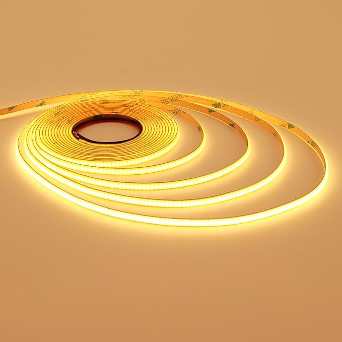 TOPAI 12V 5mm Dotless COB LED Strip 16.4ft 2700K Warm White Cabinet Light | Ultra Thin Tape Lights, CRI>90 400 LEDs/M, No Dark Spots, Flexible Cuttable, Self Adhesive Easy Install