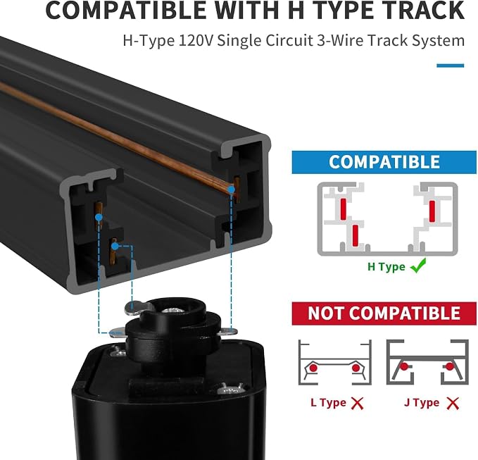 5-Color 6-Light LED Track Lighting Kit with 6.6FT H Type Track Lighting Rail, Dimmable Track Lights with Floating Canopy, Ceiling Spot Light Flicker Free, CRI90+, 36° Beam 10W 800lm, Black