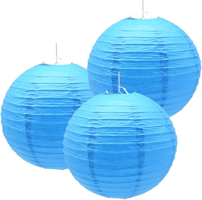 3pcs Paper Lanterns Decorative Round Chinese Paper Lanterns for Birthday Halloween Wedding Baby Bridal Shower Home Decor Party Decoration (12in/Sky Blue)