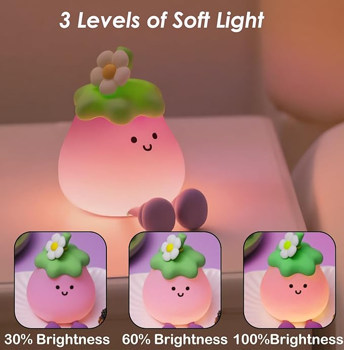 LED Turtle Night Light for Kids, 3 Level Dimmable Nightlight,7 Colours Cute Lamps Silicone Squishy Light Up Turtle,Rechargeable Bedside Touch Lamp for Bedroom Decor,Boys and Girls Gifts (Eggplant)