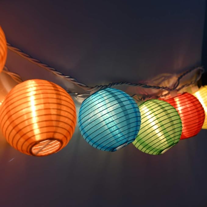 8.5Ft Multicolor Lantern String Lights, Summer Hanging String Lights with 10 Colorful Lanterns, Nylon Lights for Indoor Outdoor Party Decor, White Wire