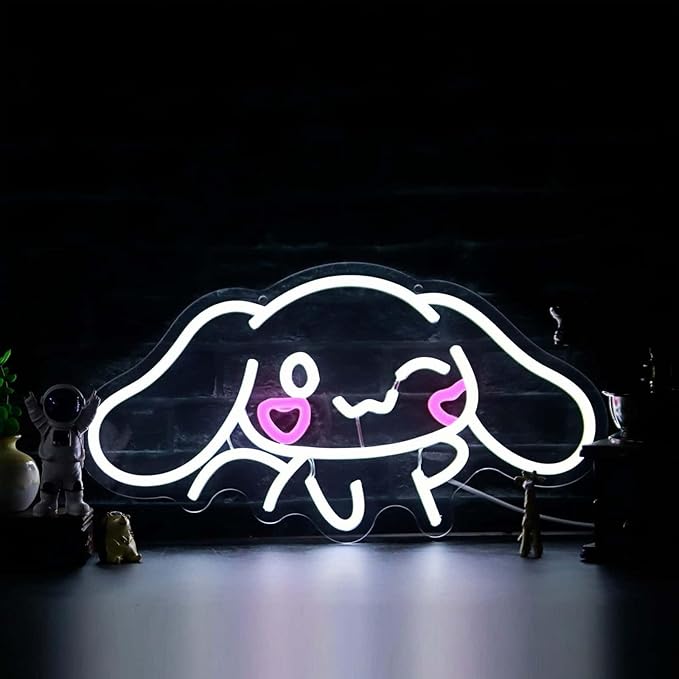 Cinnamoroll Neon Sign for Room Decor, USB Powered LED Lights with Dimmable, Japanese Cartoon Dog Neon Signs, Cute Night Light Gifts for Children (16.1"L x 9.1"W)