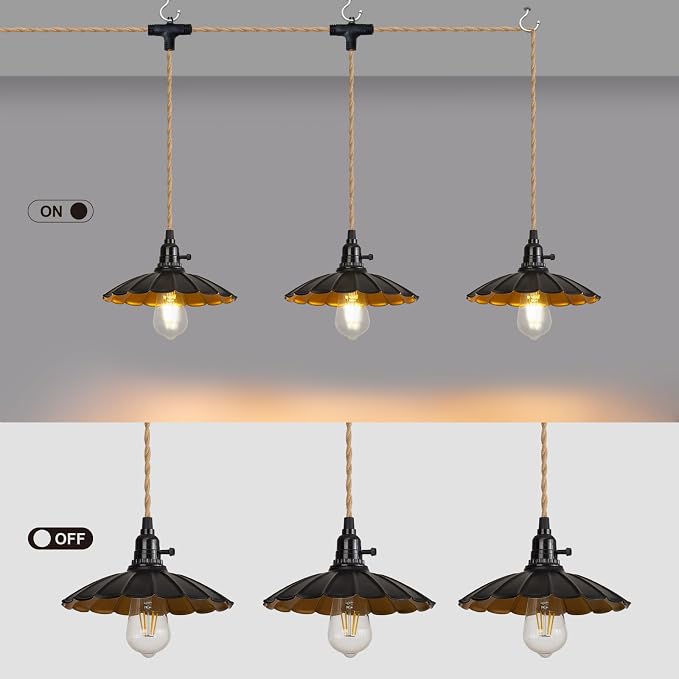 3-Light Plug in Pendant Light Fixtures Chandelier | Switch 22FT Industrial Ceiling Hanging Lamp Cord Farmhouse Cable DIY Including DIY Lotus lampshade