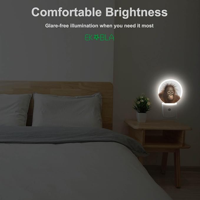 EKOBLA Monkey Night Light, Funny Ape Wildlife Night Lights Plug Into Wall with Dusk to Dawn Sensor, LED Nightlights for Bedroom, Bathroom, Gifts Ideal for Kids Teen Boys Girls Women