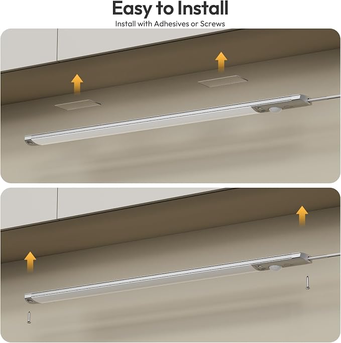 BLS 0.3" Ultra Thin Motion Sensor Under Cabinet Lights Plug in, 400LM 3 Color Dimmable LED Light Bar with Remote, USB Wired Under Counter Lighting for Kitchen Desk Shelf Workbench (No Battery), 14inch