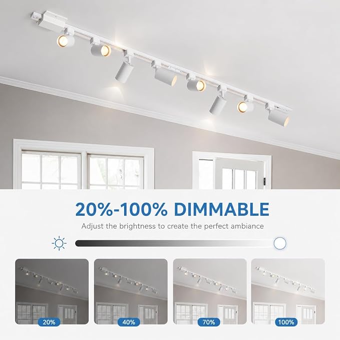 3-Color 6-Light LED Track Lighting Kit with 6.6FT H Track Lighting Rails & Canopy Connector, GU10 Dimmable Track Light Kit, Modern Kitchen Track Lighting Fixtures Ceiling Spot Light, White
