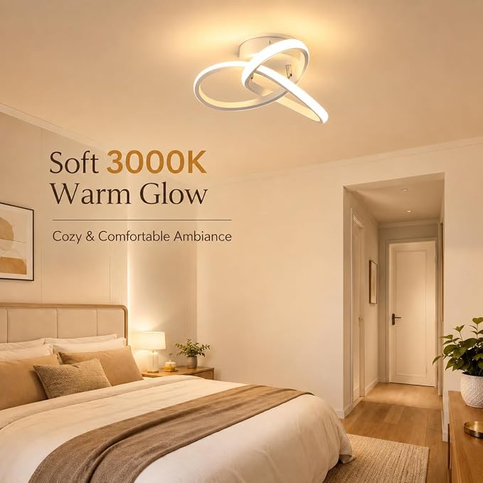 CANEOE Hallway Light Acrylic Modern LED Ceiling Light Fixtures 3000K Close to Ceiling Lights for Bedroom, Bathroom, Kitchen, Balcony, Corridor, Stair, Aisle Lamp Curved Design (White,3000K)