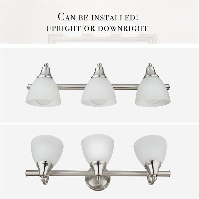 Globe Electric 50700 3-Light Vanity All-in-One Bathroom Set, 5 Piece Brushed Steel Finish, 70, Bulb Not Included