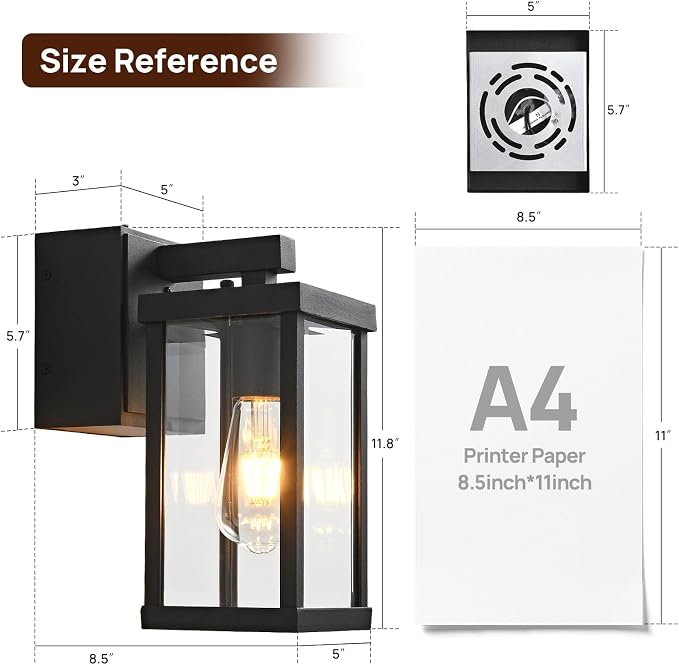 Porch Lights with GFCI Outlets Dusk to Dawn Outdoor Wall Lights Waterproof Exterior Lighting Fixtures Modern Outside Lights Wall Mount for House Patio Garage,Black,11.8''H,1PC