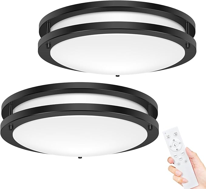 hepside 2Pack Flush Mount LED Ceiling Light with Remote, Dimmable& 3000K-6500K Adjustable Ceiling Light Fixture, Timer, Night Light, 13 inch Black Ceiling Lamps for Kitchen Bathroom Bedroom Hallway