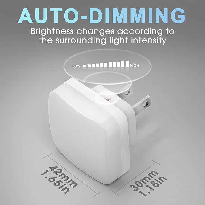 Briignite LED Night Lights Plug into Wall, 4 Pack Nightlights with Light Sensor Dusk to Dawn, 0.3W Square Plug in Night Light for Kids, 5000K Cool White Night Light for Bathroom Bedroom Kitchen