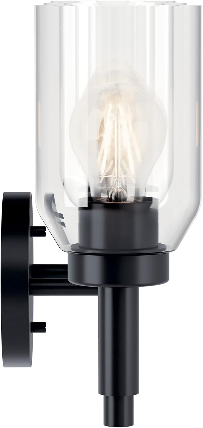 Kichler Madden 3-Light Bathroom Vanity Light, Black | Modern vanity light with clear glass for single bathroom mirrors (24" x 10.5"), 55185BK