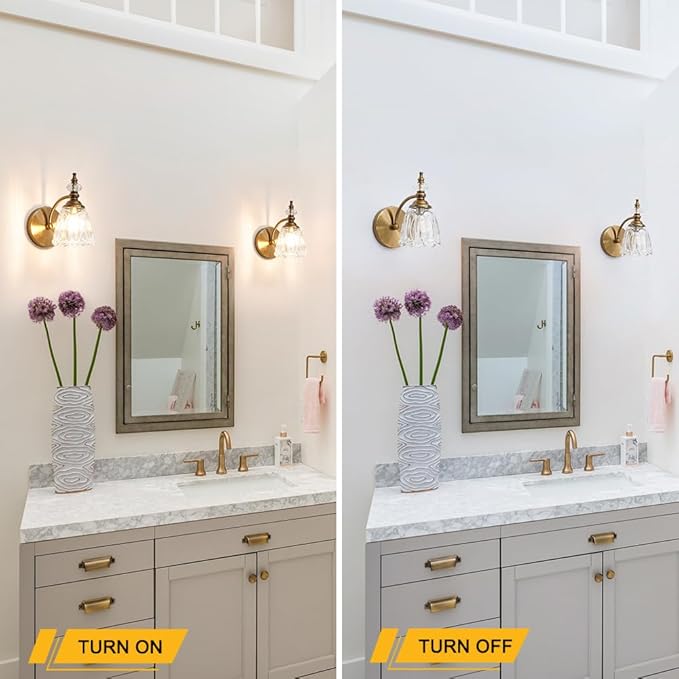 Brushed Antigue Brass Wall Sconces Set of Two, Hardwired Bathroom Vanity Light Fixtures, Vintage Sconces Wall Deco Set of 2, Glass Wall Lights for Bathroom, Bedroom,Hallway (Excludes G9 Bulb)