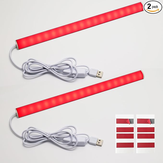 12 Inch 660nm Red Light Therapy LED Strip, USB 5V 2A Sleep Light Bar, Red LED Light for Bedroom, Monitor Backlight, TV Bias Lighting, Desk Ambient Night Light（2 Pack ）