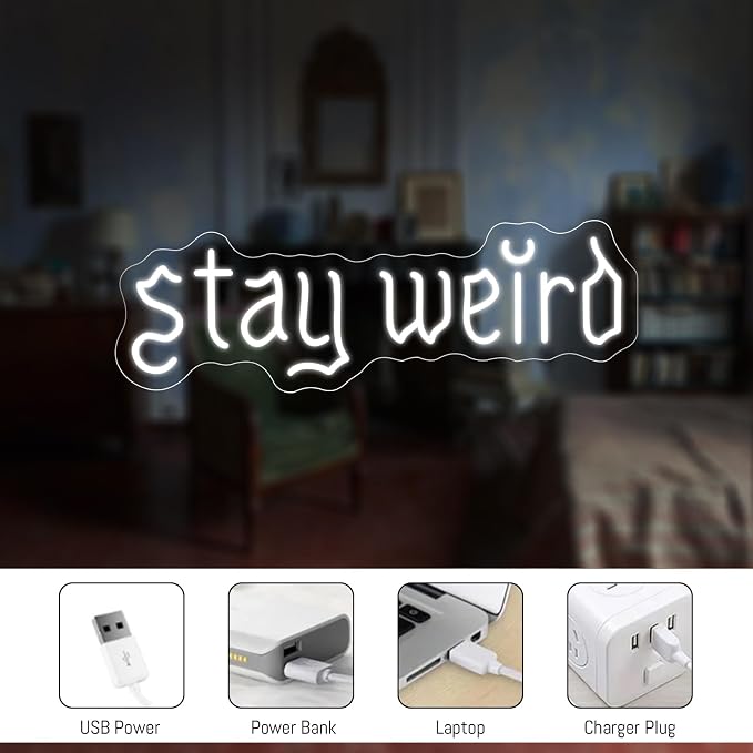 Stay Weird Neon Sign White Neon Signs for Wall Decor Neon Light Sign with USB Neon Lights LED Neon Sign for Bedroom Living Room Study Room LED Signs for Wall Decor