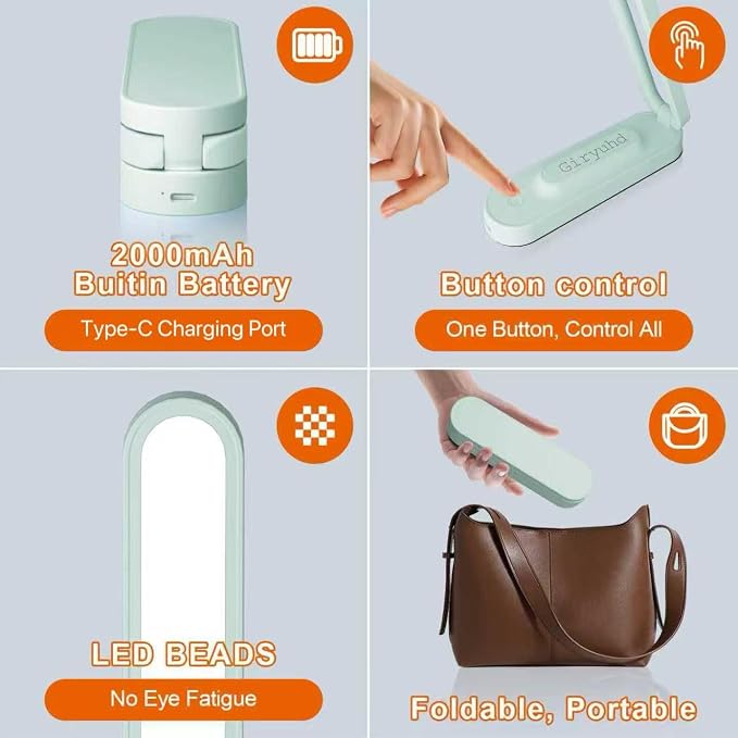 Giryuhd LED Desk Lamp for Office Home & Battery Operated Lamp Rechargeable Lamp Foldable & Portable Light, LED Desk Light Strip, 3 Brightness Dimmable Small Desk Lamp Wireless Reading Lamp